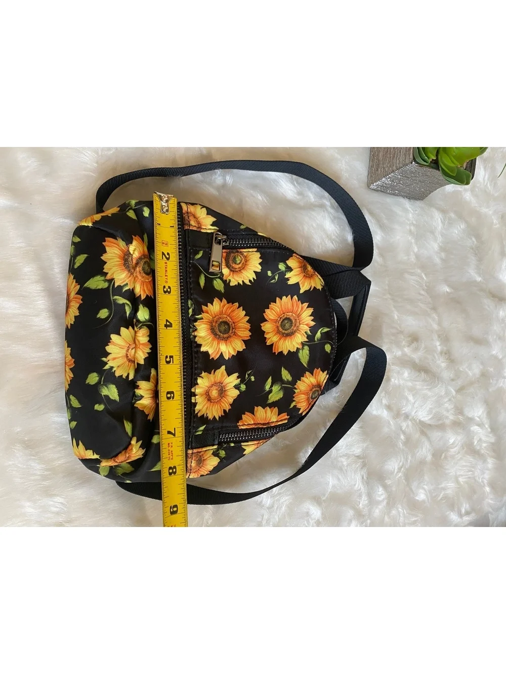 Small Black Backpack with Sunflower Print